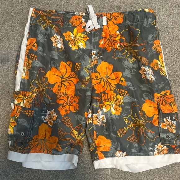 Men’s swimtrunk Floral Gray and Orange Board Shorts size 38 - Picture 1 of 2